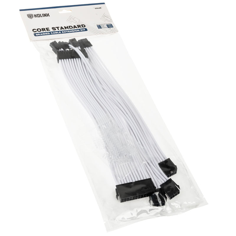 Kolink Core Standard Braided Cable Extension Kit - Brilliant White - 2x 6+2pin, 1x 4+4pin, 1x 20-4pin