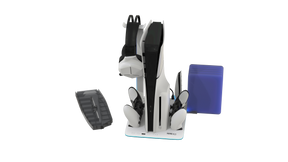 Maxx Tech PS5 DLX LED – multifunktionel opladningsstander – stander med udstyr vist som eksempel