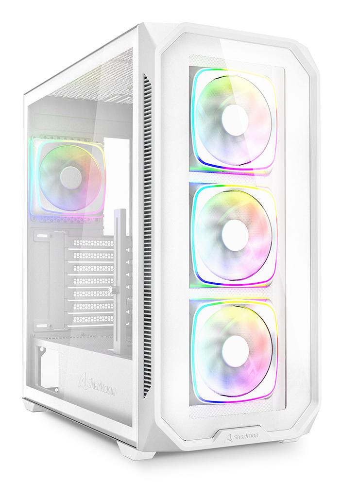 Sharkoon AK5G RGB White Panoramic Dual Tempered Glass 4x 120mm ARGB PWM Fans USB-C BTF ATX Gaming PC Case Sharkoon