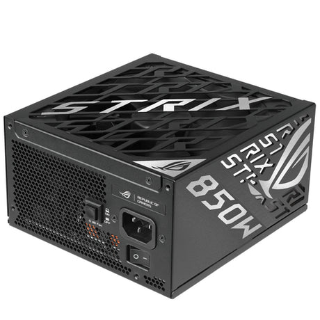ASUS ROG Strix 850W Platinum – strømforsyning set fra bageste skrå vinkel
