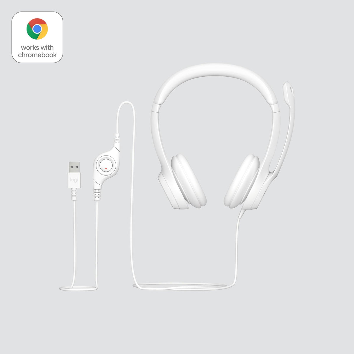 Logitech - H390 Wired Headset for PC/Laptop, Stereo Headphones with Noise Cancelling Microphone, USB-A WHITE Logitech