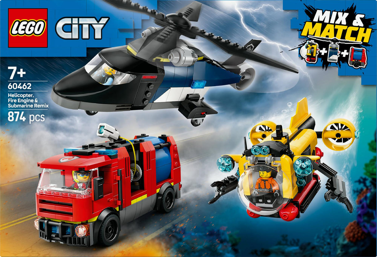 LEGO 60462 City Combination Set with Helicopter, Fire Truck and Submarine, Construction Toy LEGO