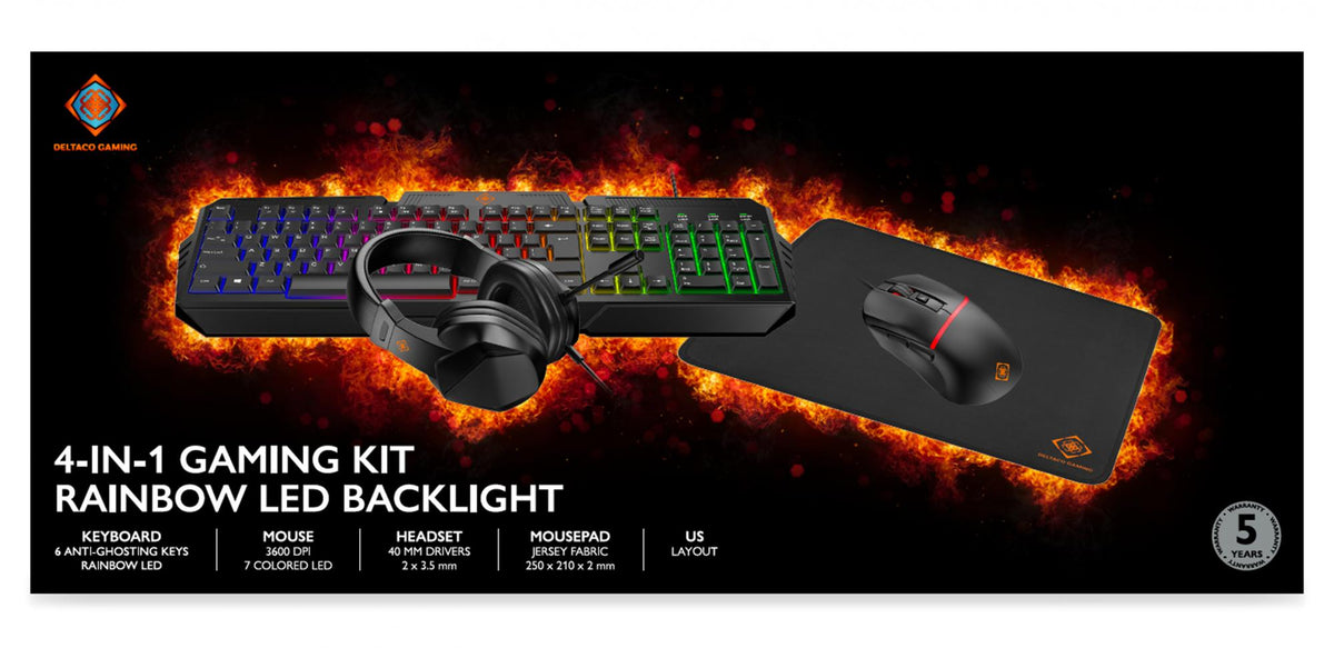 4-in-1 Gaming kit, US layout,Headset,Keyboard,Mice,Mousepad deltaco_gaming