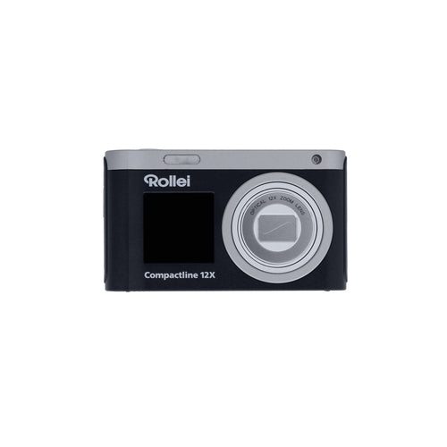 Rollei Compactline 12X – Zoomkamera med selfiedisplay – Front med selvstændig selfie-skærm