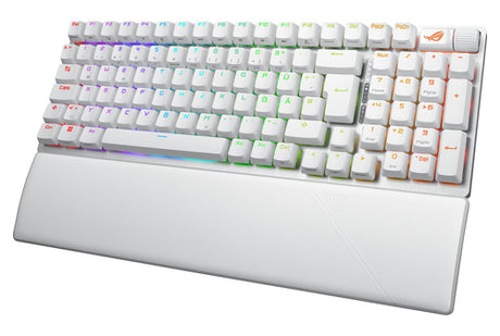 ASUS ROG Strix Scope II 96 – tastatur og håndledsstøtte set skråt – layoutillustration