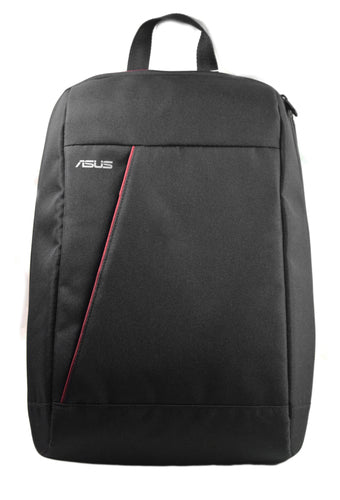 ASUS Nereus sort og rød rygsæk forfra med rød detalje, ASUS-logo og bærehåndtag