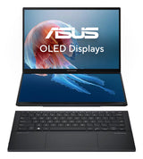 ASUS Zenbook Duo UX8406CA-QL331W – set forfra; tastaturlayout illustrativt