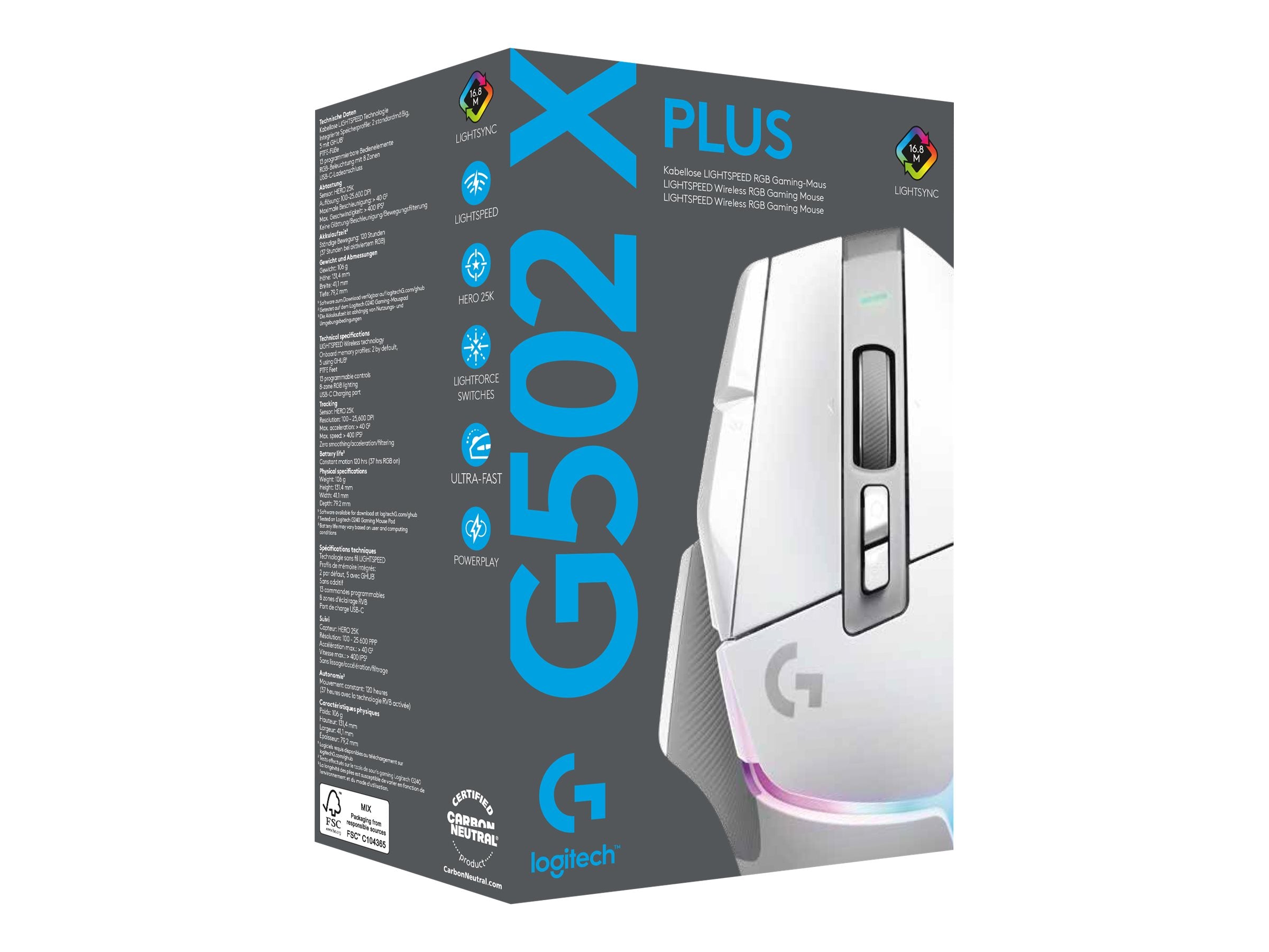 Logitech G G502 X PLUS Optisk Trådlös Vit