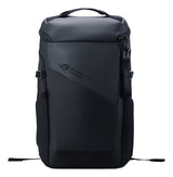 ASUS ROG Ranger BP2701 sort rygsæk forfra med ROG-logo, toplynlås og aftagelig nøglering