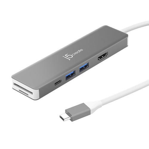 j5create JCD390-N – 4K60 USB-C-multiadapter – 10 Gbit/s – adapter med kortlæser, USB og HDMI