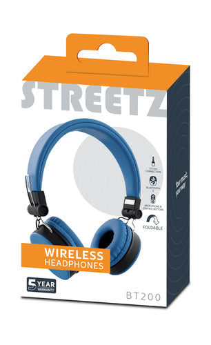 Foldbar on-ear BT headset, 3,5 mm, blå streetz