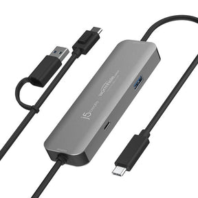 j5create JCH422 – Wormhole CrossLink USB-C-hub – grå hub med forbindelseskabler