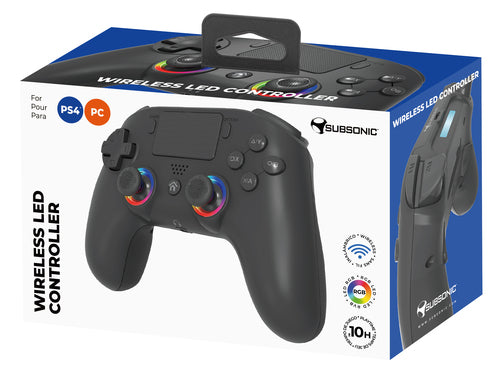 Subsonic – sort trådløs LED-controller til PS4 og PC – emballage, forside