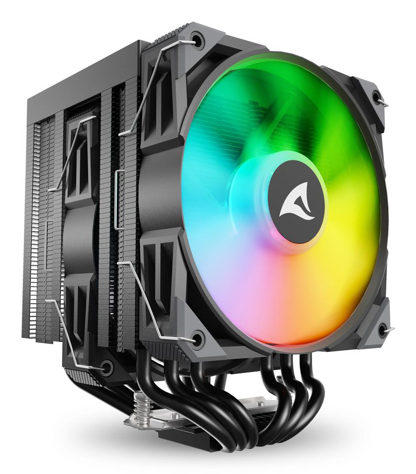 Sharkoon A60 RGB CPU-køler – sort, dual-tower, 159 mm