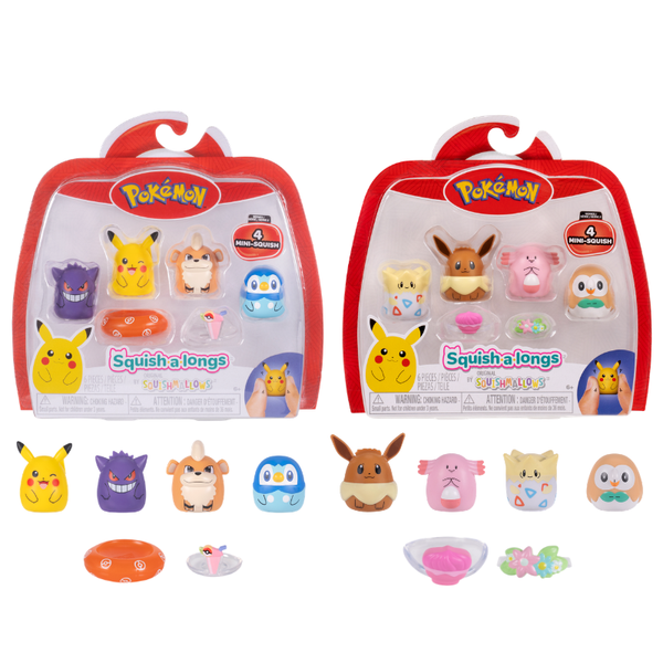 Squishalongs Pokémon – 4-pak, assorteret