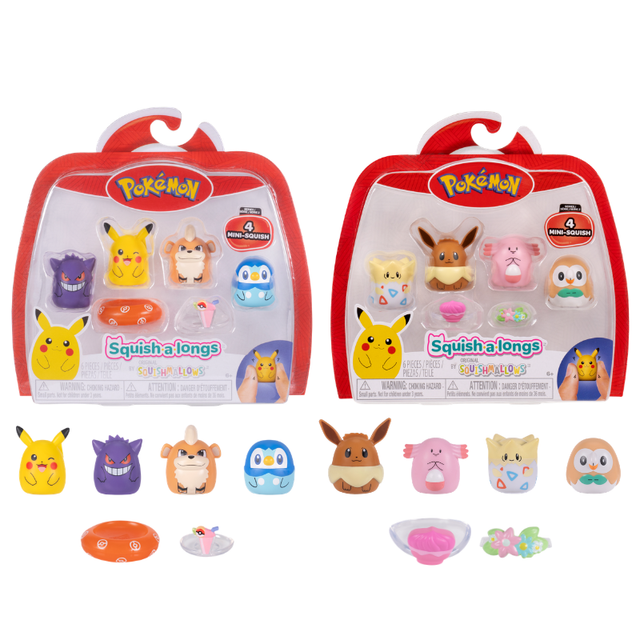 Squishalongs Pokémon – 4-pak, assorteret – produktbillede