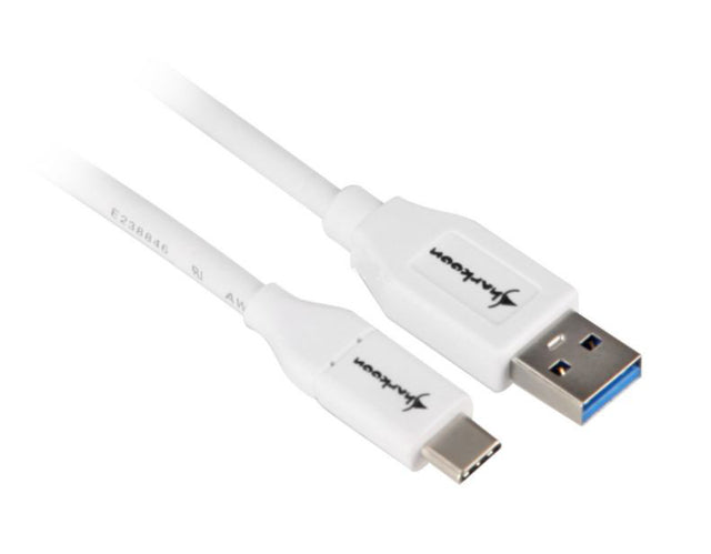 Hvidt Sharkoon USB-A til USB-C-kabel med hanstik