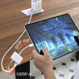 j5create JCA122-N – USB-C til 3,5 mm lyd med PD – Illustration af opladning og lyd ved tablet