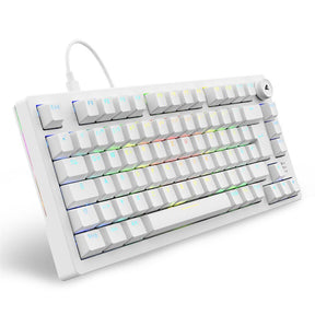 Hvidt Sharkoon SKILLER SGK25 gamingtastatur med tysk layout og volumendrejeknap