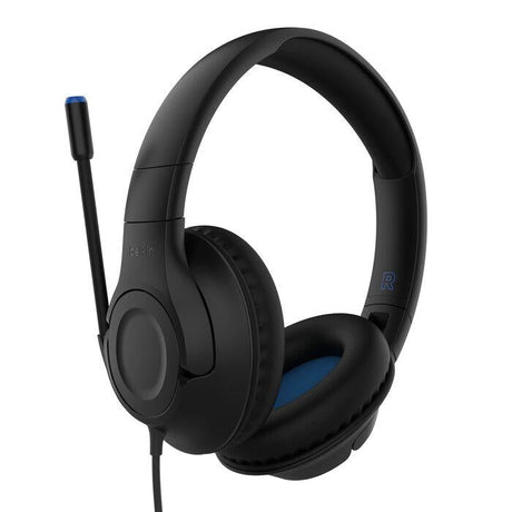 Sort Belkin ENA011-børneheadset – med mikrofon og blå detaljer