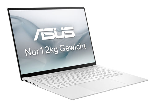 ASUS Zenbook S14 UX5406AA-SU236W Copilot+ PC – set skråt forfra; tastaturlayout illustrativt