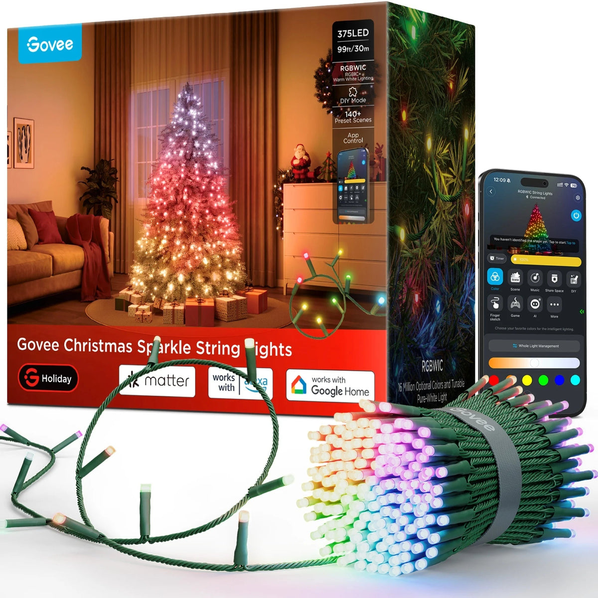 Govee Christmas Sparkle String Lights – 30 m, 375 LED – produktbillede