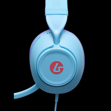 LucidSound LS10 Ocean Waves – blåt gamingheadset med kabel – ørekop i nærbillede
