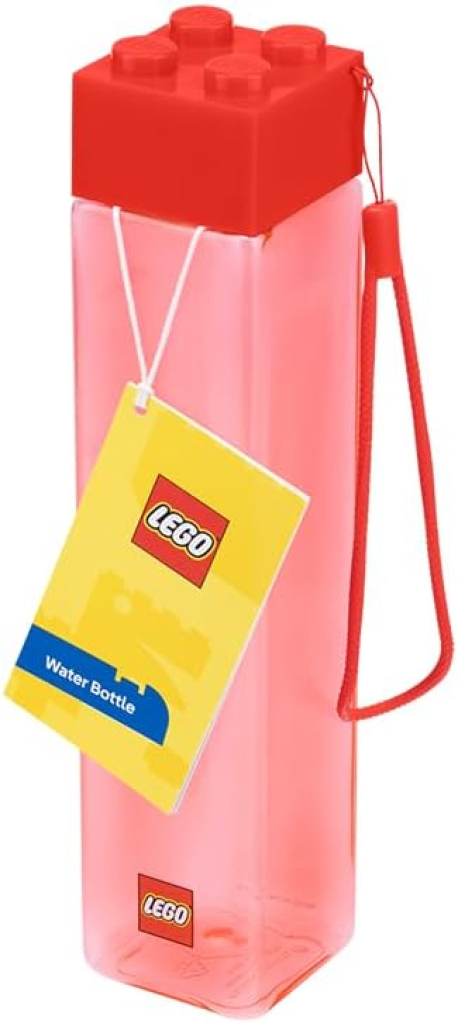 LEGO Brick – klar drikkeflaske med rødt LEGO-klodslåg og sideløkke
