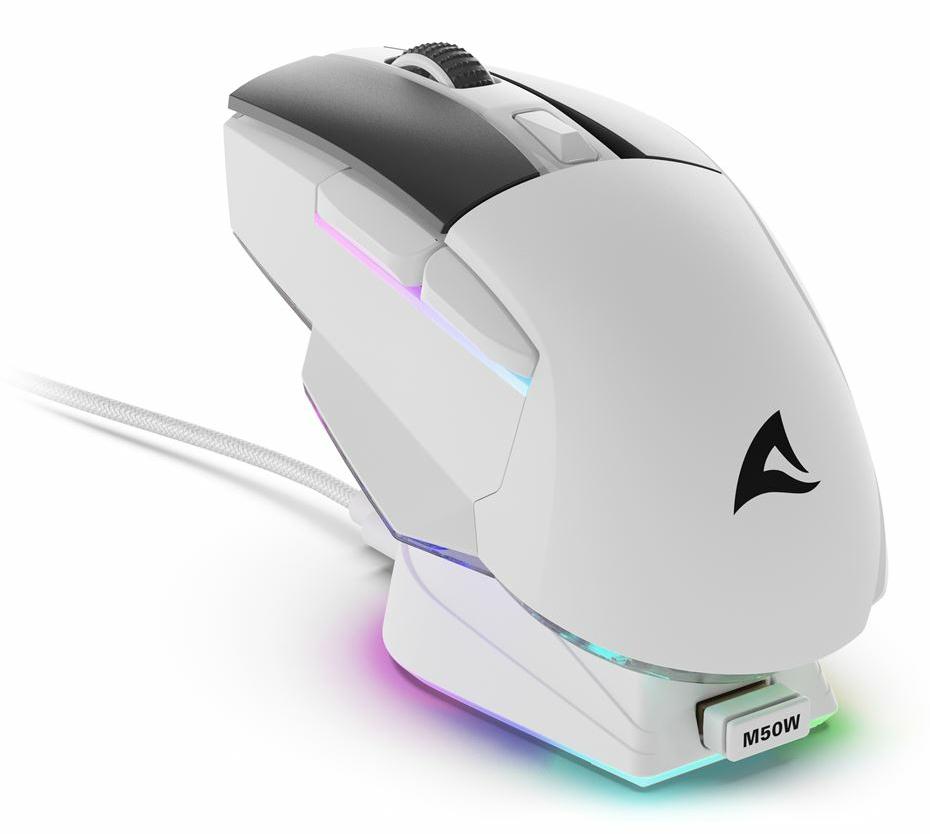 Sharkoon SKILLER SGM50W White 6400 DPI ATG4090 RGB 2.4GHz Wireless 70h Battery Charging Dock Gaming Mouse Sharkoon