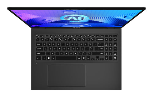 MSI Prestige 16 AI Evo B1MG-234FRNN – tastatur og touchpad set ovenfra