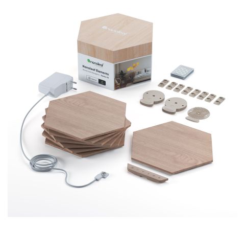 Nanoleaf - Elements - Wood Look Hexagons Starter Kit- 7 Panels Nanoleaf