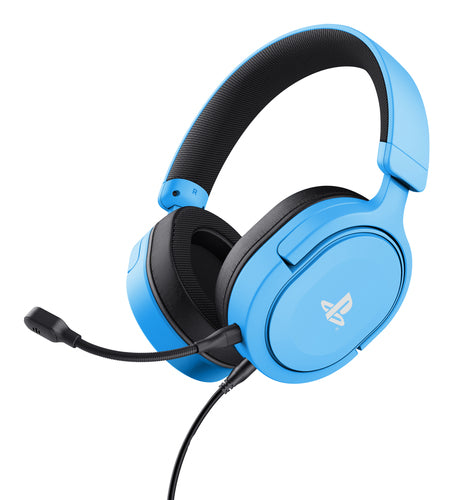 Trust GXT 498B Forta – blåt gamingheadset til PS5 og PS4 – set skråt fra siden