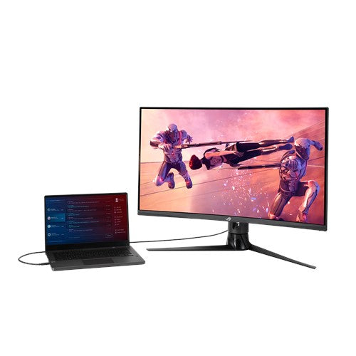 ASUS ROG Strix XG32VC – vist i en samlet opsætning (vinkel 2)