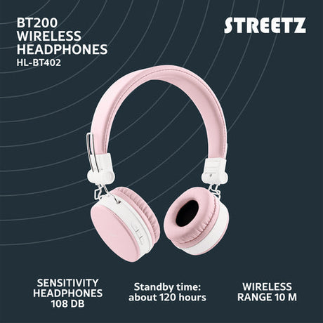 Foldbar on-ear BT headset, 3,5 mm, lyserød streetz