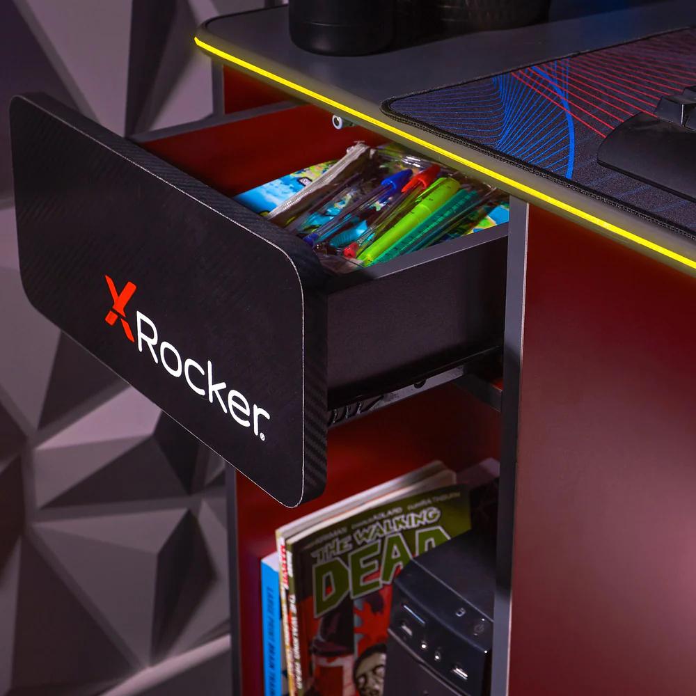 XROCKER CARBON-TEK DESK WITH WIRELESS CHARGING AND NEO FIBER LED XROCKER