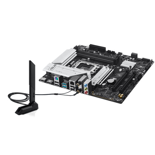 ASUS PRIME B760M-A WIFI II med Wi-Fi-antenne og bagpanel