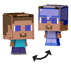 Minecraft - Mob Head Minis Flipping Figs - Steve & Steve in Enchanted Armor Minecraft