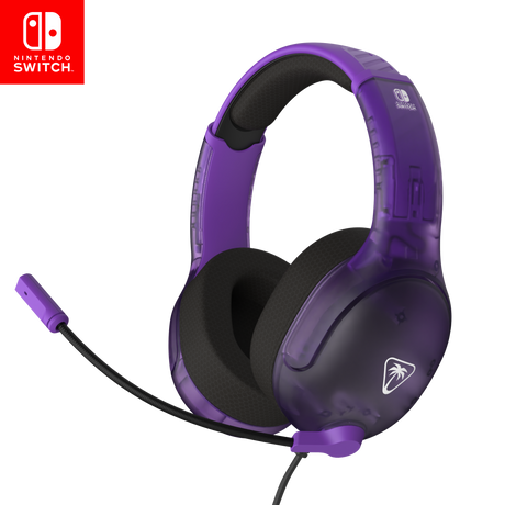 Turtle Beach Airlite Fit – Switch-headset – Ghost Purple – lilla transparent headset skråt forfra