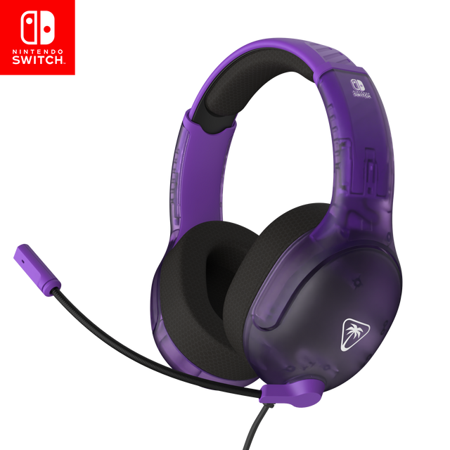 Turtle Beach Airlite Fit – Switch-headset – Ghost Purple – lilla transparent headset skråt forfra
