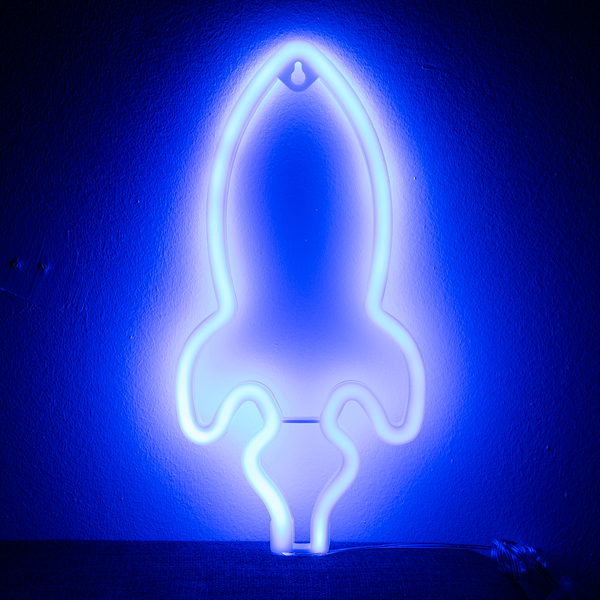 Rymdraket Neon LED-lampa Blå