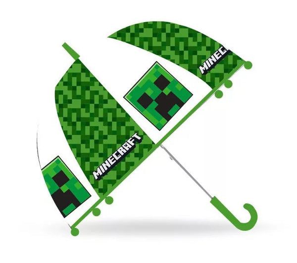 Minecraft Gennemsigtig Børneparaply – Semi-automatisk Ø70 cm