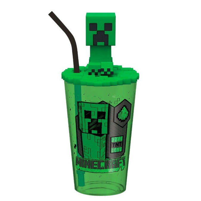 Minecraft Grøn Plastik Kop - Sugerør - 443 ml Minecraft