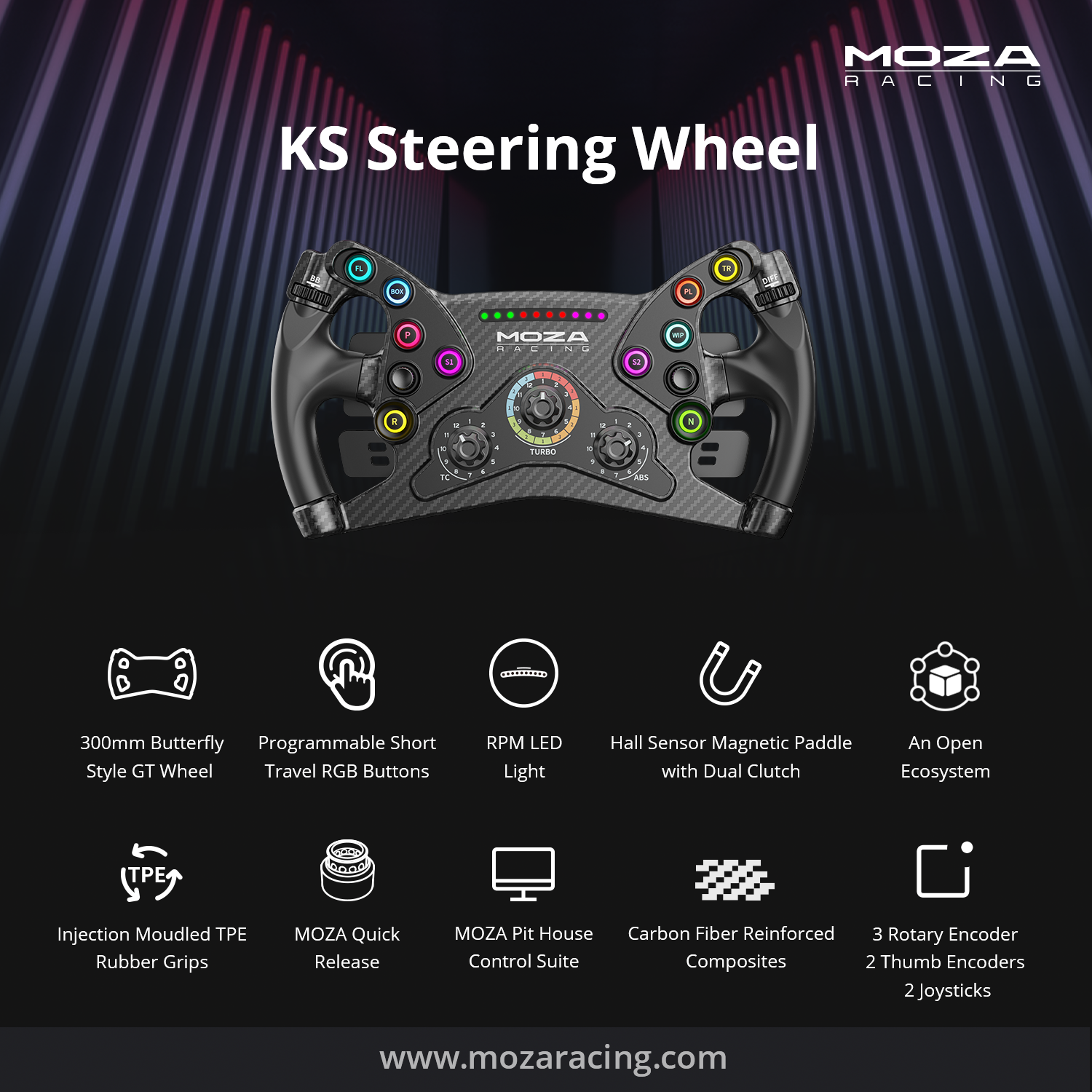 MOZA KS Formula Steering Wheel - 300mm butterfly style GT