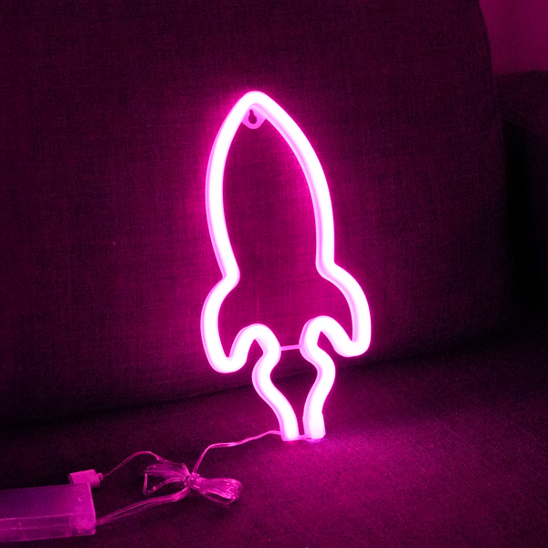 Rymdraket Neon LED-lampa Rosa