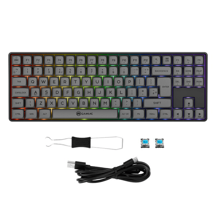 Gamiac TKL90G - Grå/Svart - TKL-tangentbord - Blå brytare