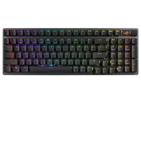 ASUS ROG Strix Scope II 96 Wireless – tastatur og arbejdsflade set ovenfra (vinkel 3); layout på billedet er illustrativt