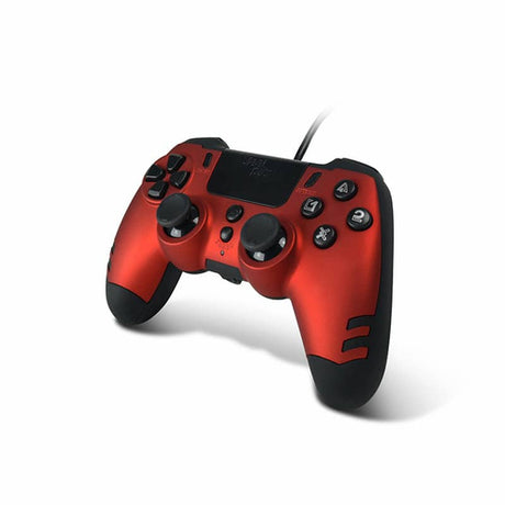 Steelplay MetalTech – rød controller med kabel til PS4 og PC – set skråt fra siden