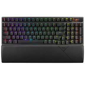 ASUS ROG Strix Scope II 96 Wireless – tastatur og arbejdsflade set ovenfra; layout på billedet er illustrativt