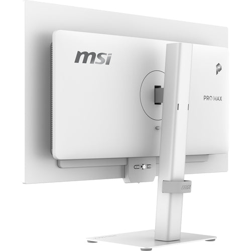 MSI PRO MAX 271UPXW12G – 26,5″ 4K QD-OLED-skærm, hvid – bagside set skråt fra højre