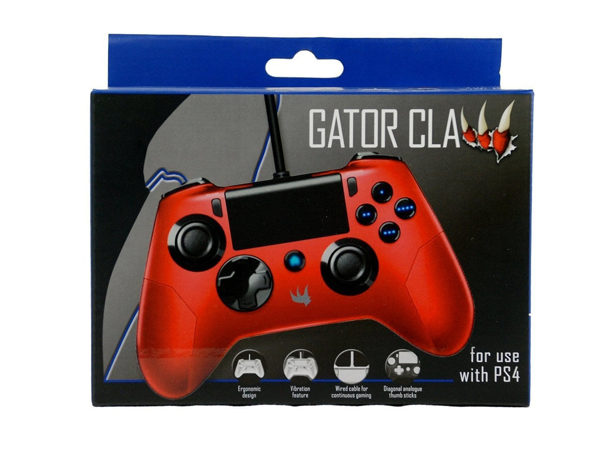 ORB Gator Claw – rød controller med kabel til PS4
